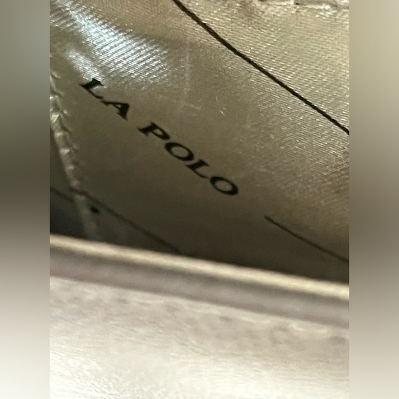 La Polo Women’s Crossbody Bag Gray Silver Faux Leather Patches Designer Purse - Picture 9 of 14